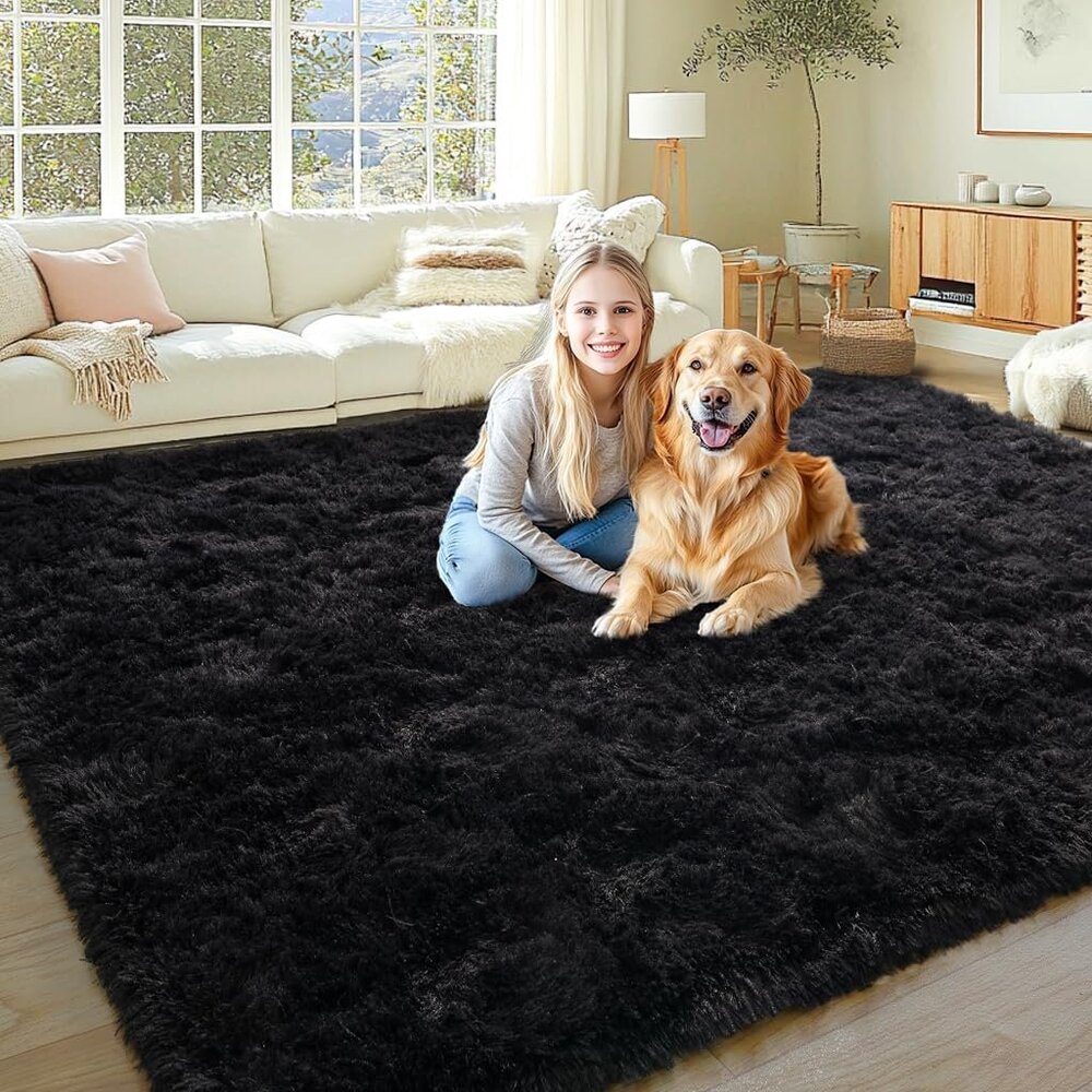 New 8x10 Black Shaggy Area Rug, Soft Washable Plush Carpet for Home & Room Decor